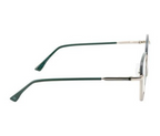 Metal Eyewear Frames: Silver & Green Elegance with Spring Hinges