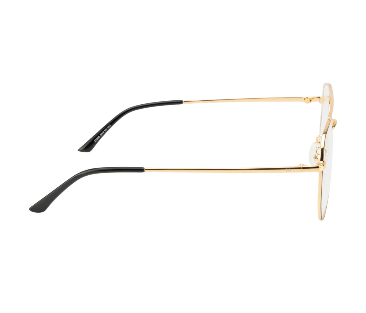 Aviator Glasses: Gold & Black Frame with Blue Cut Lenses