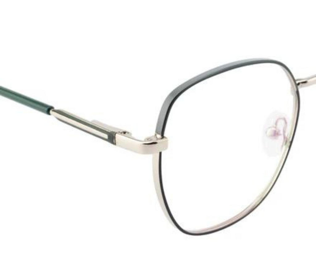 Metal Eyewear Frames: Silver & Green Elegance with Spring Hinges
