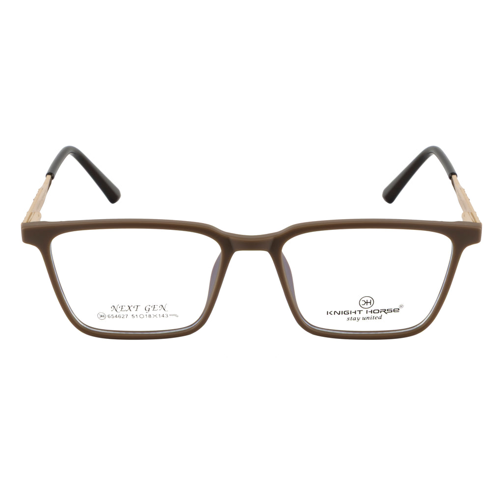 Rectangular Matte Brown Eyeglass Frame with Gold Accent Temples