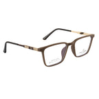 Rectangular Matte Brown Eyeglass Frame with Gold Accent Temples