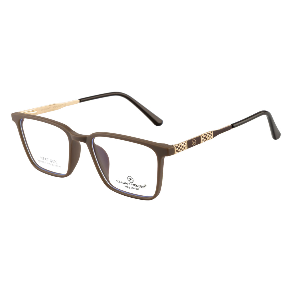 Rectangular Matte Brown Eyeglass Frame with Gold Accent Temples