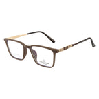 Rectangular Matte Brown Eyeglass Frame with Gold Accent Temples