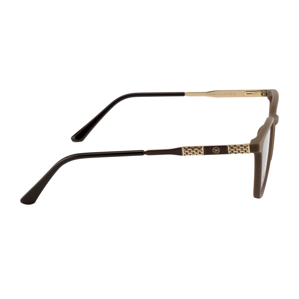 Rectangular Matte Brown Eyeglass Frame with Gold Accent Temples