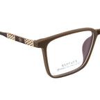 Rectangular Matte Brown Eyeglass Frame with Gold Accent Temples