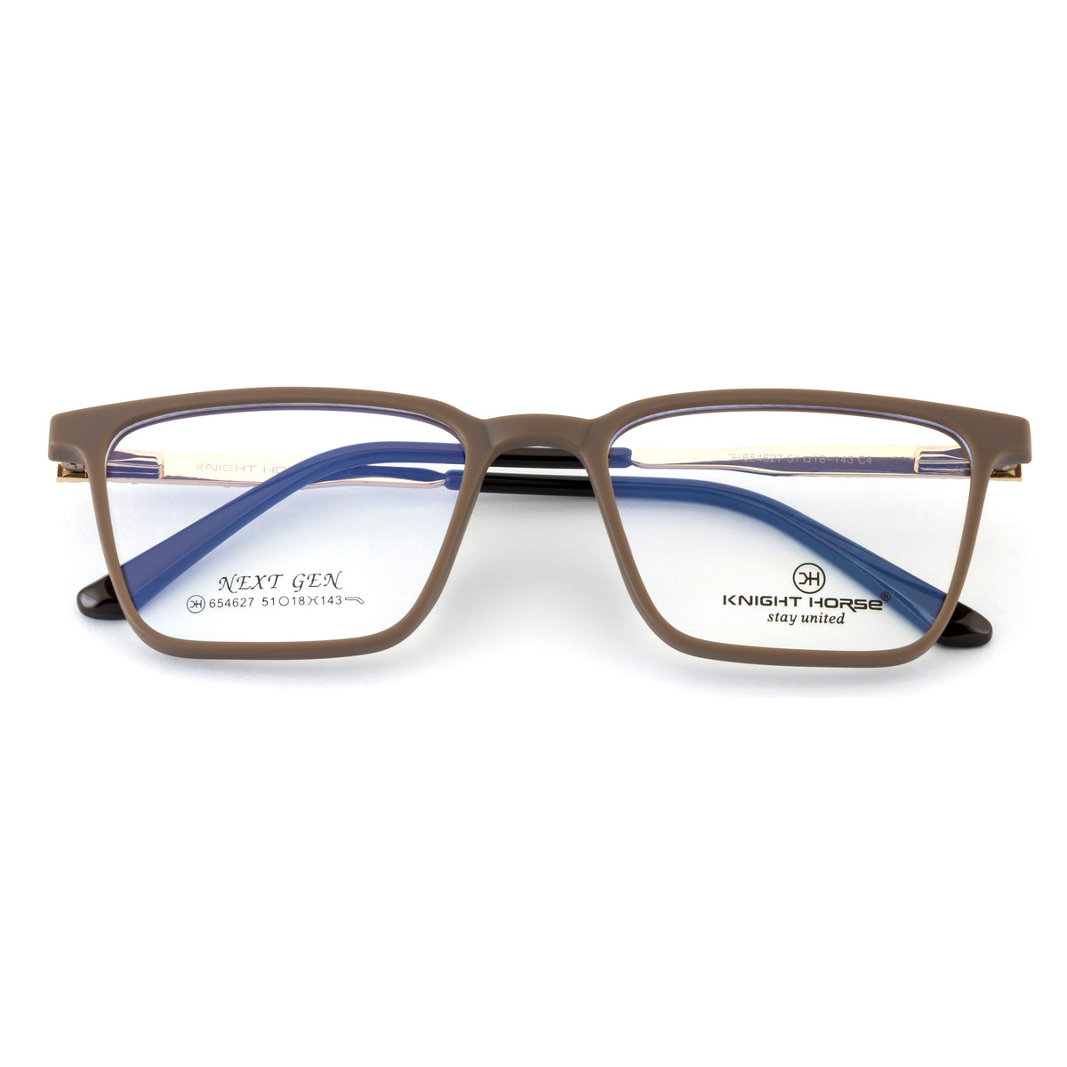 Rectangular Matte Brown Eyeglass Frame with Gold Accent Temples