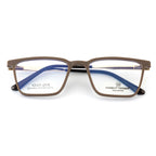 Rectangular Matte Brown Eyeglass Frame with Gold Accent Temples
