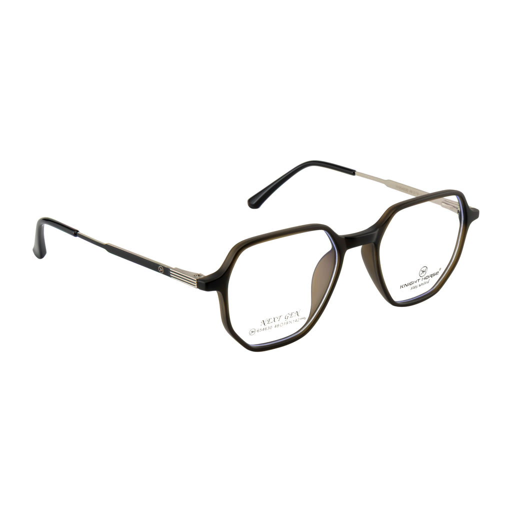 Geometric Square Eyeglass Frame – Matte Brown Dual Tone
