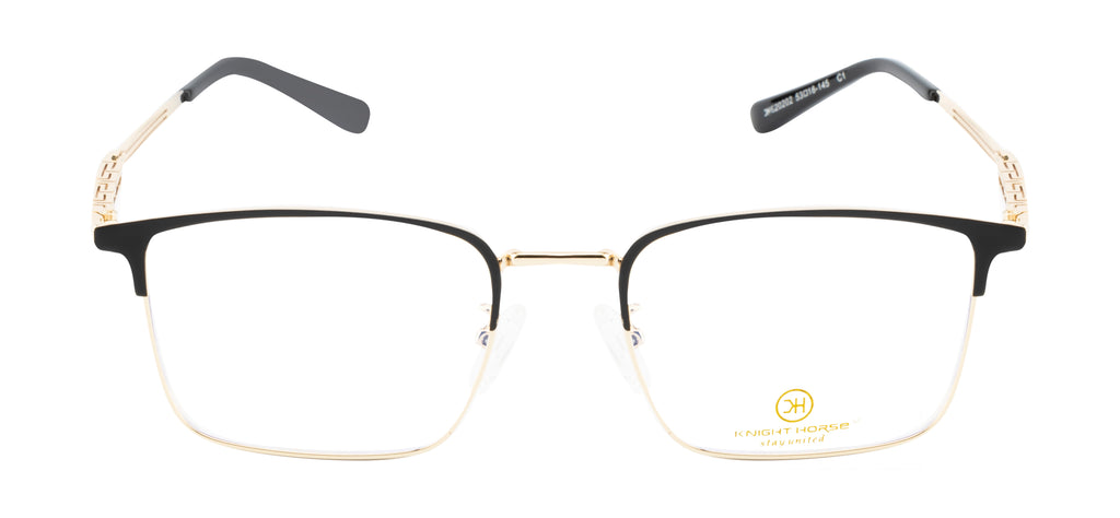 Rectangular Gold And Black Metal Eyewear Frame For Men