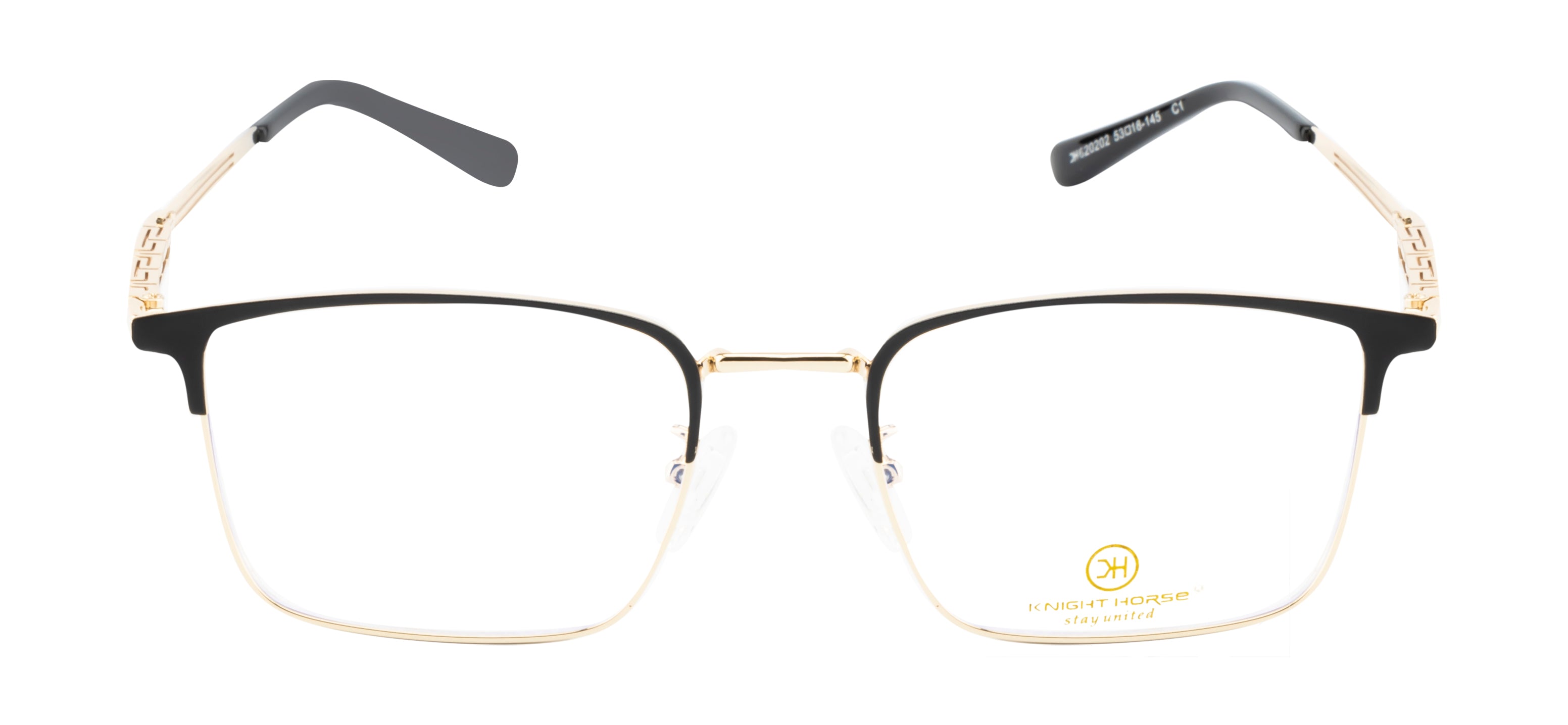 Rectangular Gold And Black Metal Eyewear Frame For Men