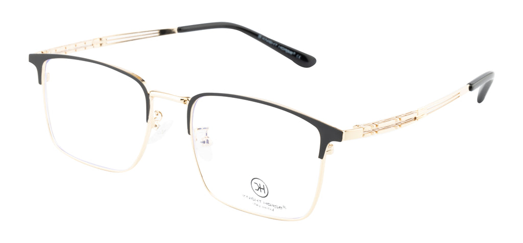 Rectangular Gold And Black Metal Eyewear Frame For Men
