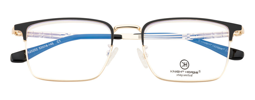 Rectangular Gold And Black Metal Eyewear Frame For Men
