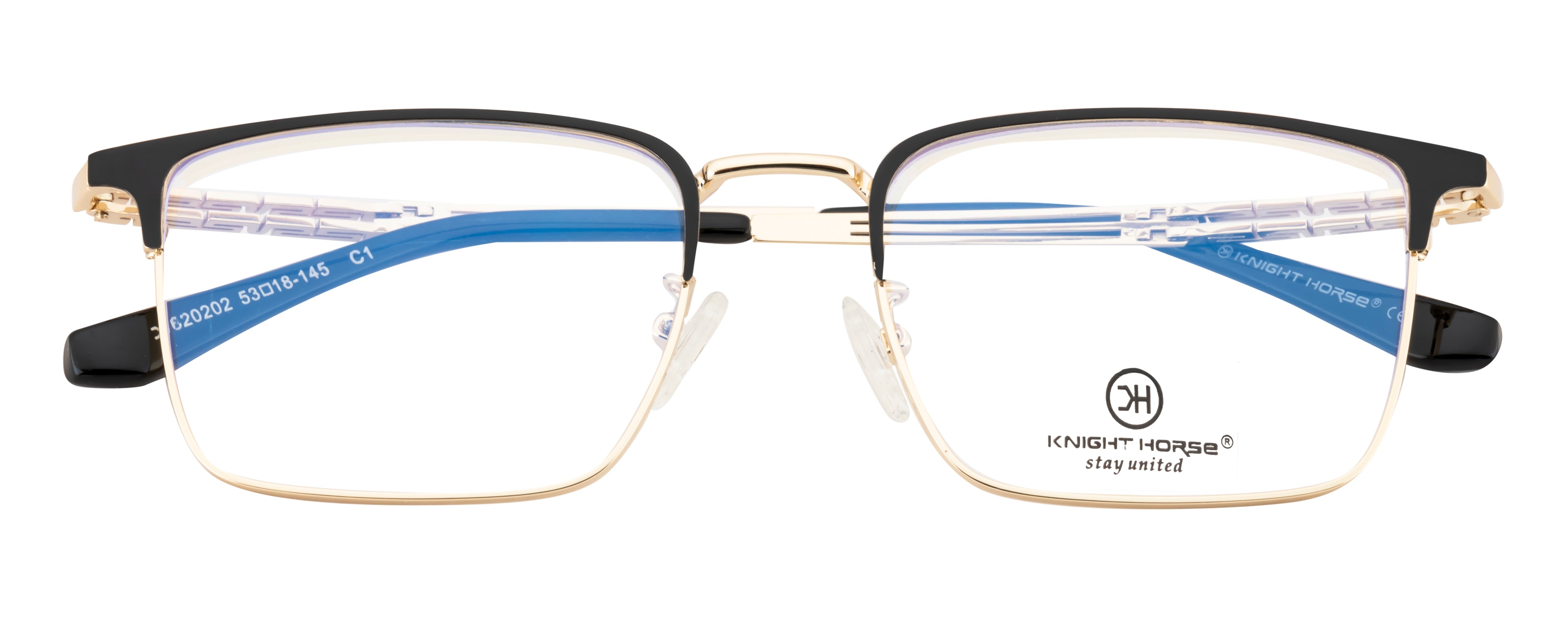 Rectangular Gold And Black Metal Eyewear Frame For Men