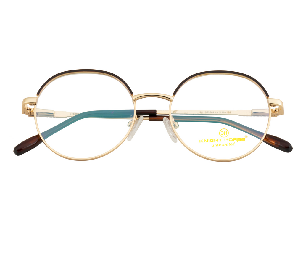 Classic: Gold & Brown Round Metal Eyewear with Spring