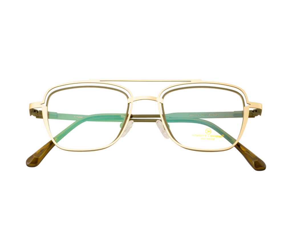 Double Metal Rim Eyewear: Gold & Green with New Shapes and Spring Hinges