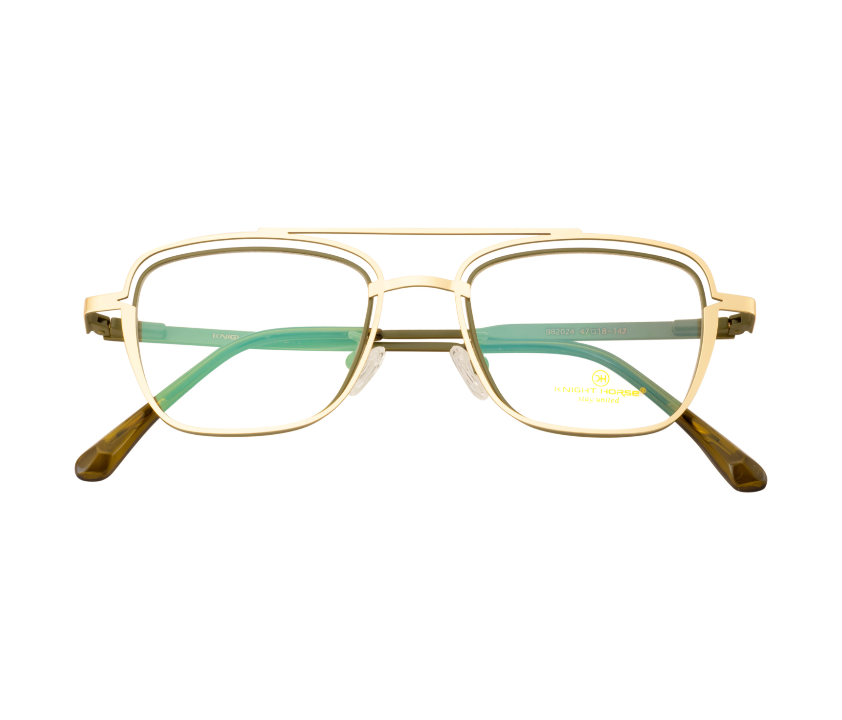 Double Metal Rim Eyewear: Gold & Green with New Shapes and Spring Hinges