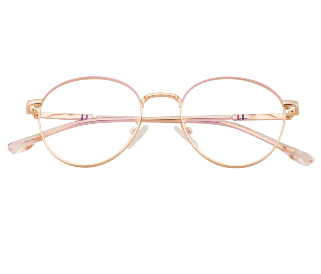 Women's Round Metal Eyewear: Gold & Pink Frame with Blue Cut Lenses