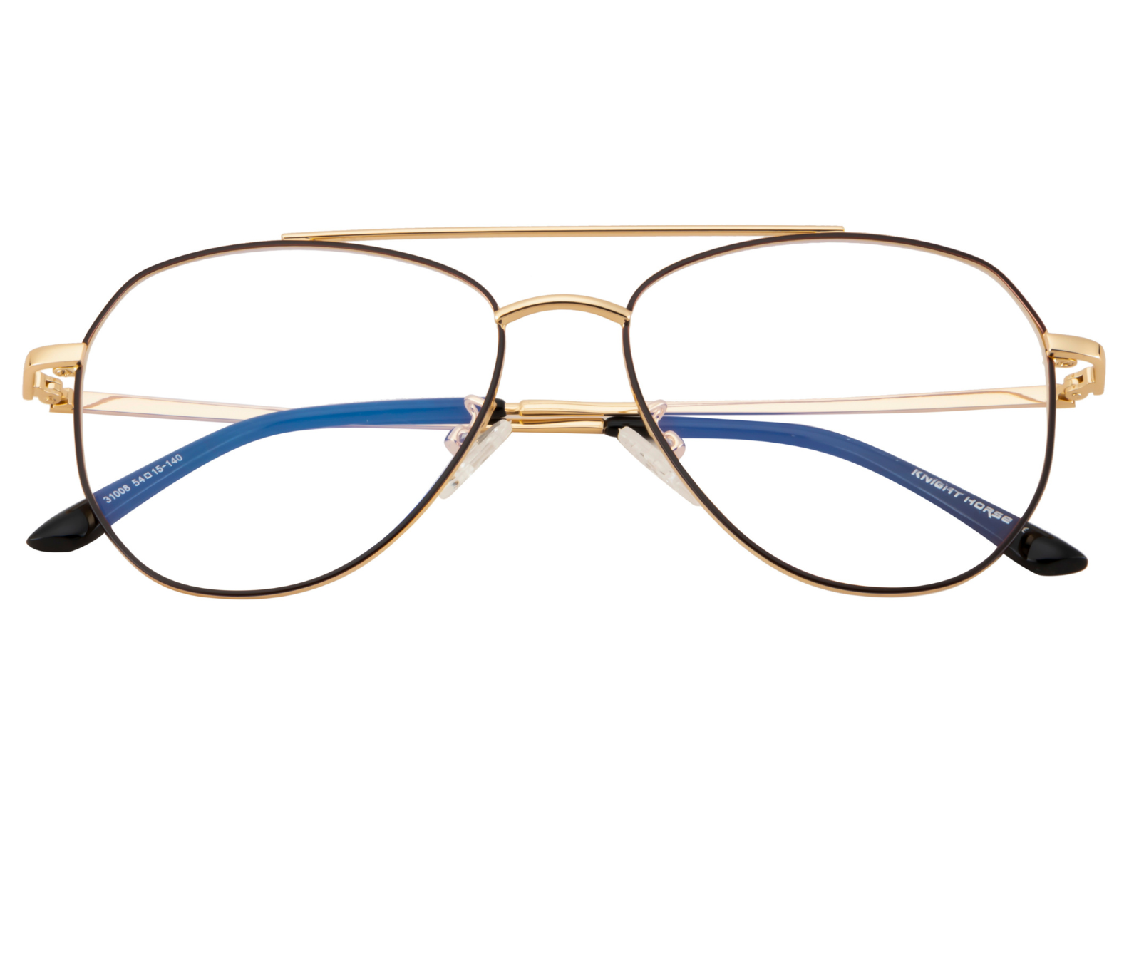 Aviator Glasses: Gold & Black Frame with Blue Cut Lenses