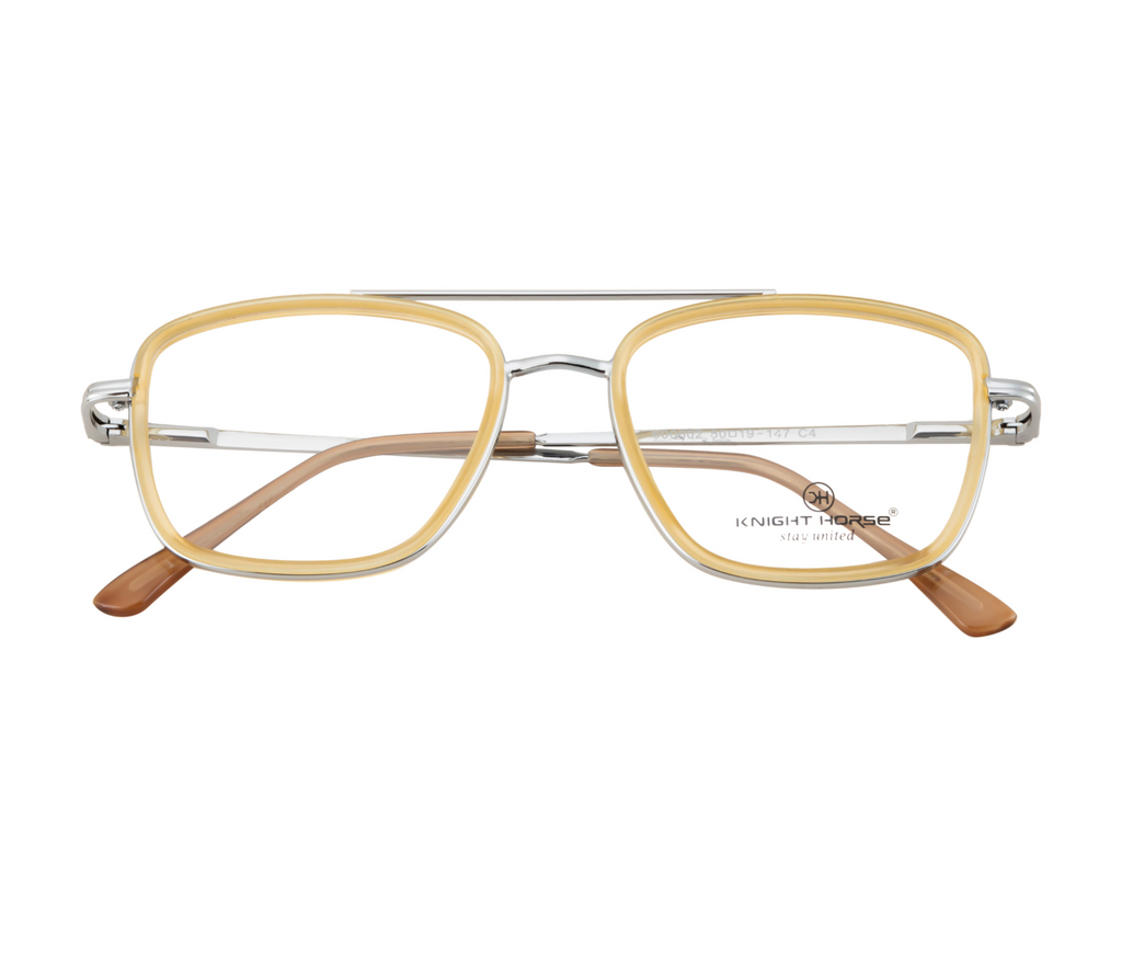 Square Eyewear Frame - Silver Frame with Yellow Rim