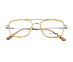 Square Eyewear Frame - Silver Frame with Yellow Rim