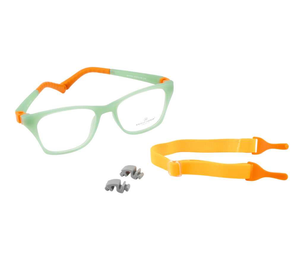 Kids Rectangle Eyewear Frames in Green & Orange - Lightweight and Durable