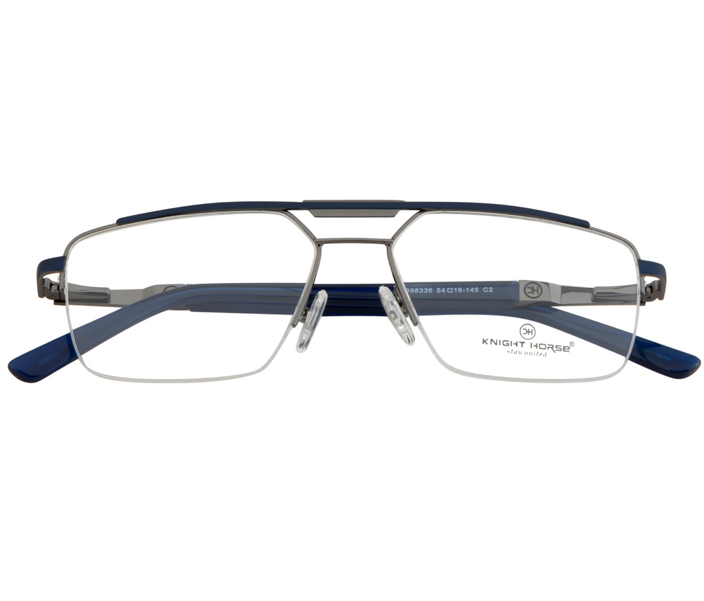 Eyewear - Silver & Blue Color | Geometric Design | with Spring Hinges | Double Bar