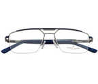 Eyewear - Silver & Blue Color | Geometric Design | with Spring Hinges | Double Bar