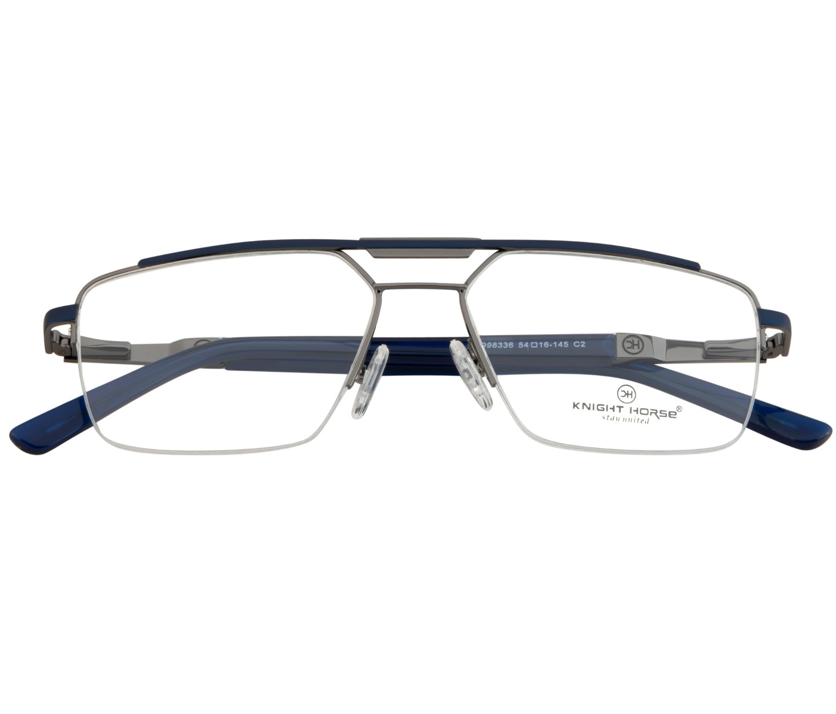 Eyewear - Silver & Blue Color | Geometric Design | with Spring Hinges | Double Bar