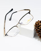 Rectangular Gold And Black Metal Eyewear Frame For Men