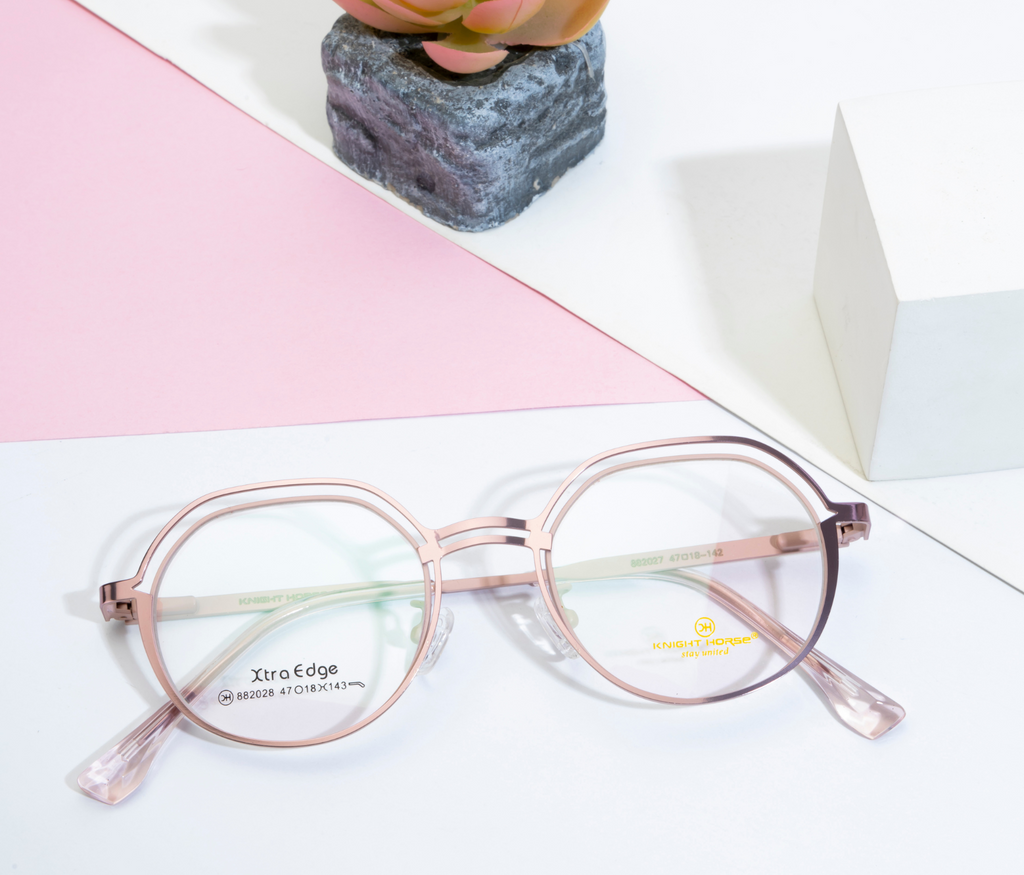 Pink Metal Double Rim Eyewear: New Shape with Spring Sides