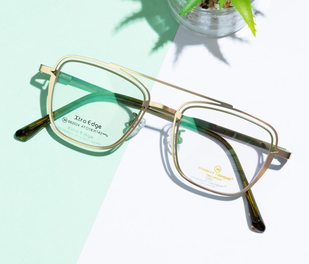 Double Metal Rim Eyewear: Gold & Green with New Shapes and Spring Hinges
