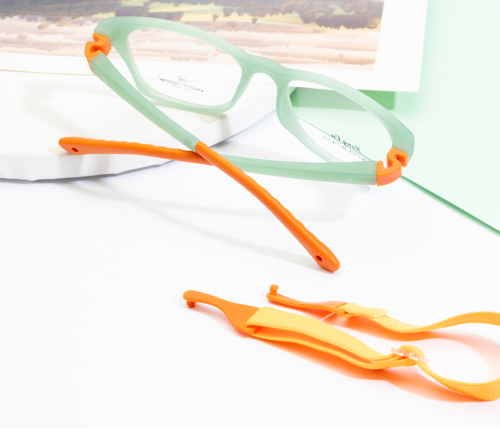 Kids Rectangle Eyewear Frames in Green & Orange - Lightweight and Durable