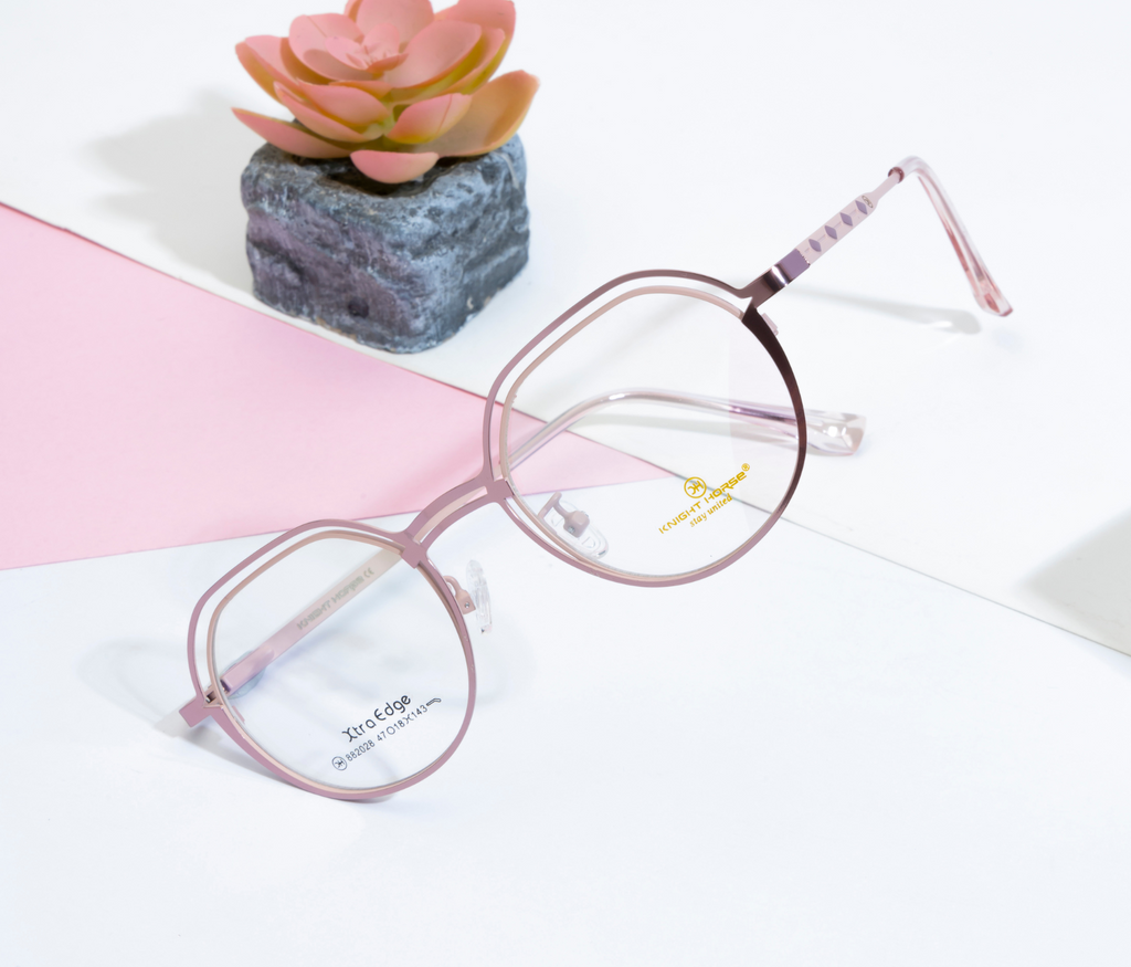 Pink Metal Double Rim Eyewear: New Shape with Spring Sides