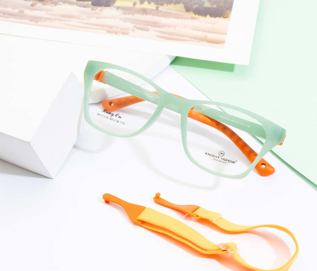 Kids Rectangle Eyewear Frames in Green & Orange - Lightweight and Durable
