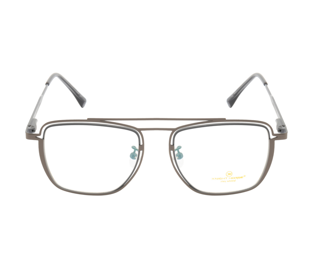 Double Metal Rim Eyewear: Modern Design with Spring Hinges | Grey Color