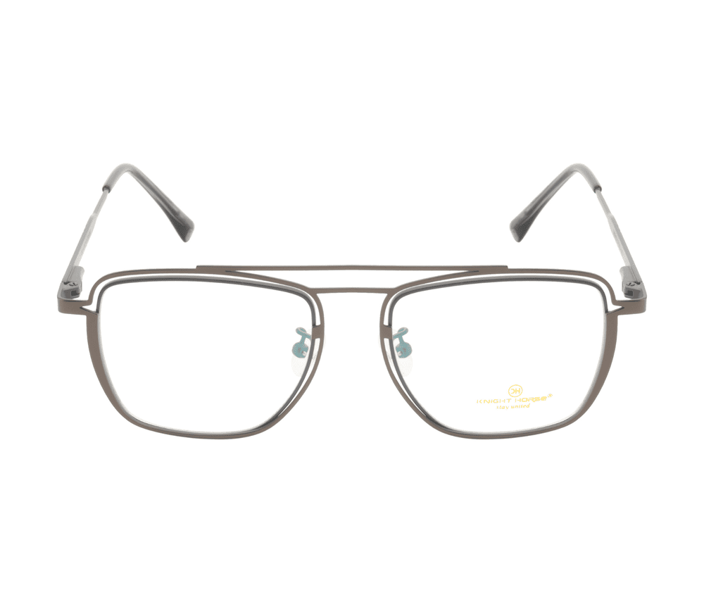 Double Metal Rim Eyewear: Modern Design with Spring Hinges | Grey Color