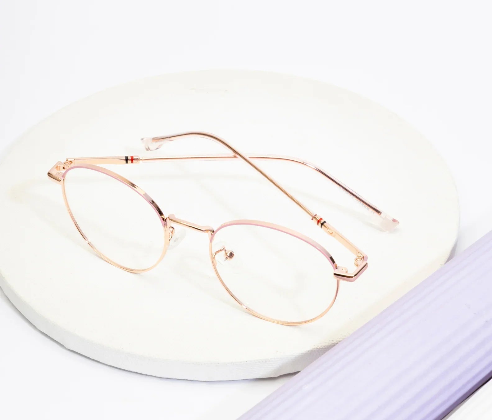 Women's Round Metal Eyewear: Gold & Pink Frame with Blue Cut Lenses