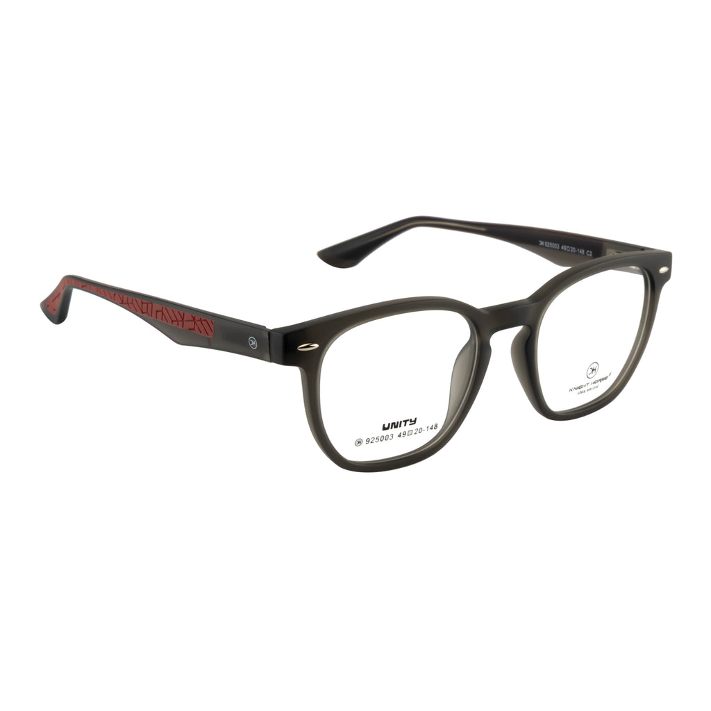 Transparent Smoke Grey Rectangular Eyeglass Frame – Lightweight TR with Textured Temples