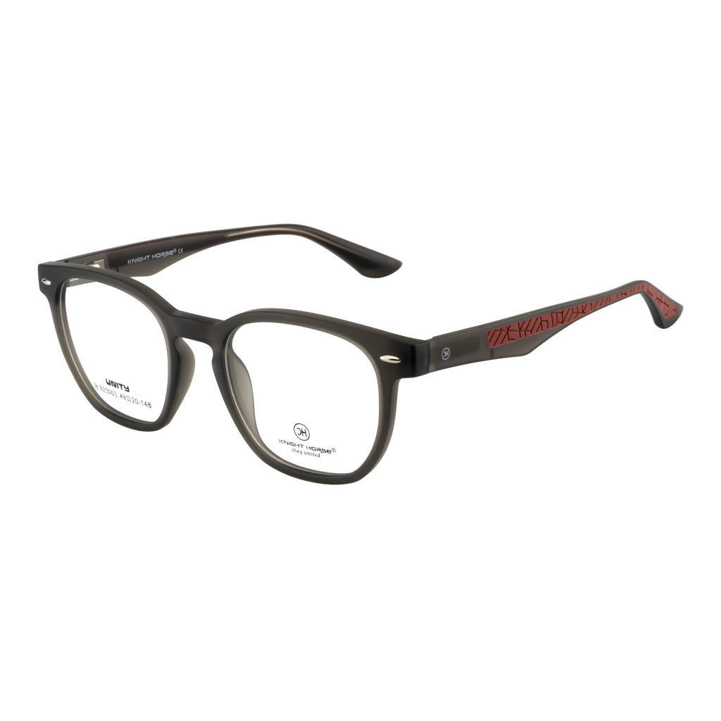 Transparent Smoke Grey Rectangular Eyeglass Frame – Lightweight TR with Textured Temples