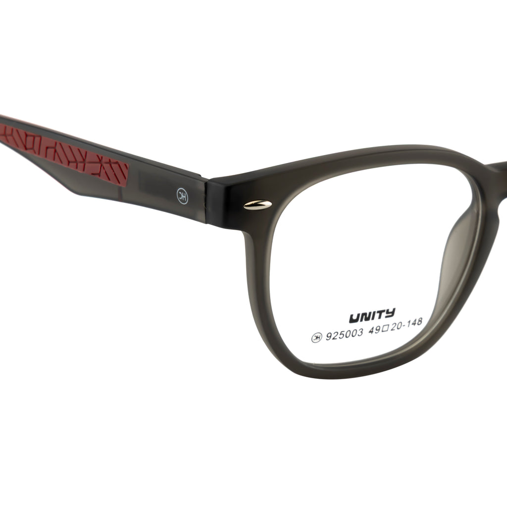 Transparent Smoke Grey Rectangular Eyeglass Frame – Lightweight TR with Textured Temples