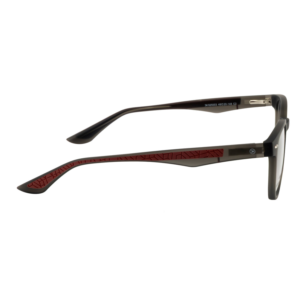 Transparent Smoke Grey Rectangular Eyeglass Frame – Lightweight TR with Textured Temples