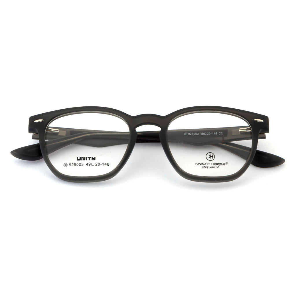 Transparent Smoke Grey Rectangular Eyeglass Frame – Lightweight TR with Textured Temples