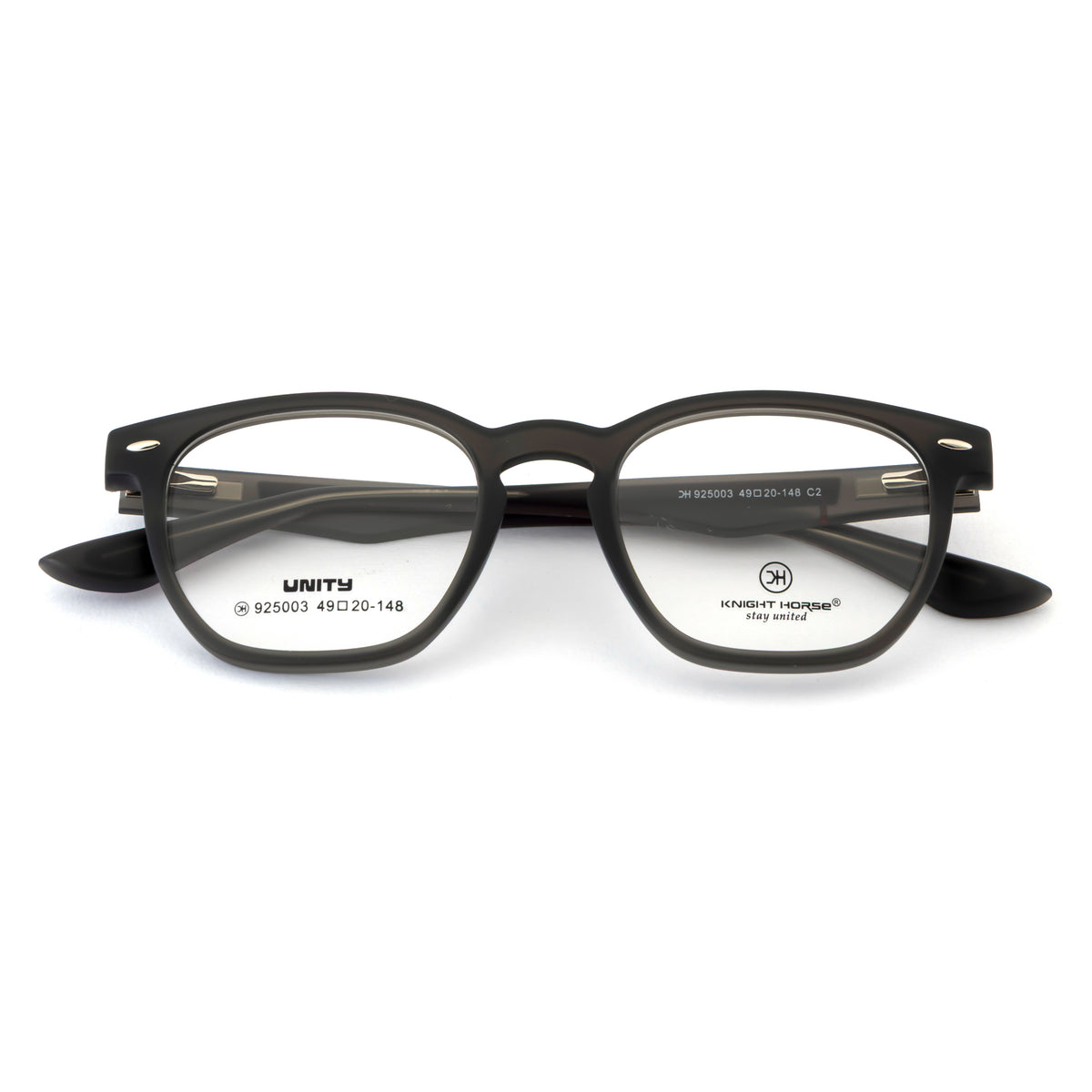 Transparent Smoke Grey Rectangular Eyeglass Frame – Lightweight TR with Textured Temples