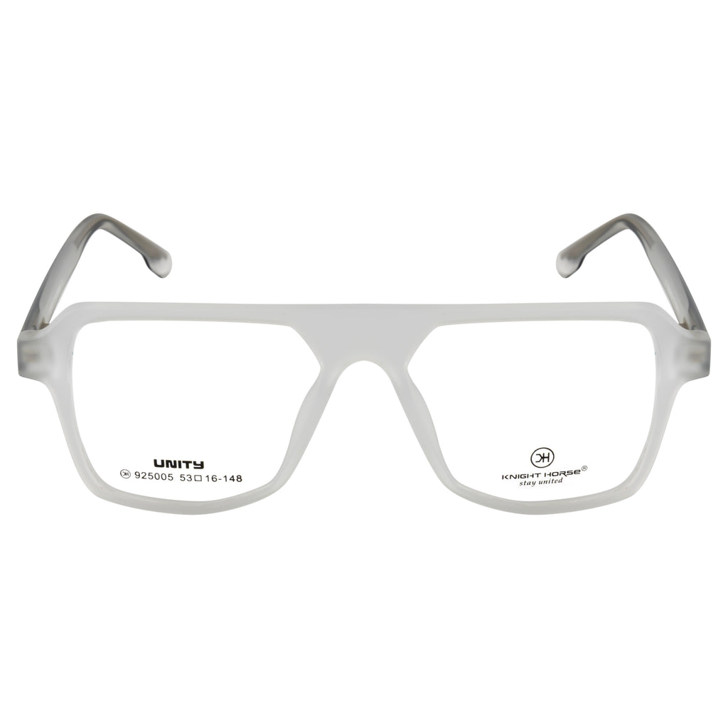 Frosted Crystal White Oversized Rectangular Eyeglass Frame – Lightweight TR with Metal Temples
