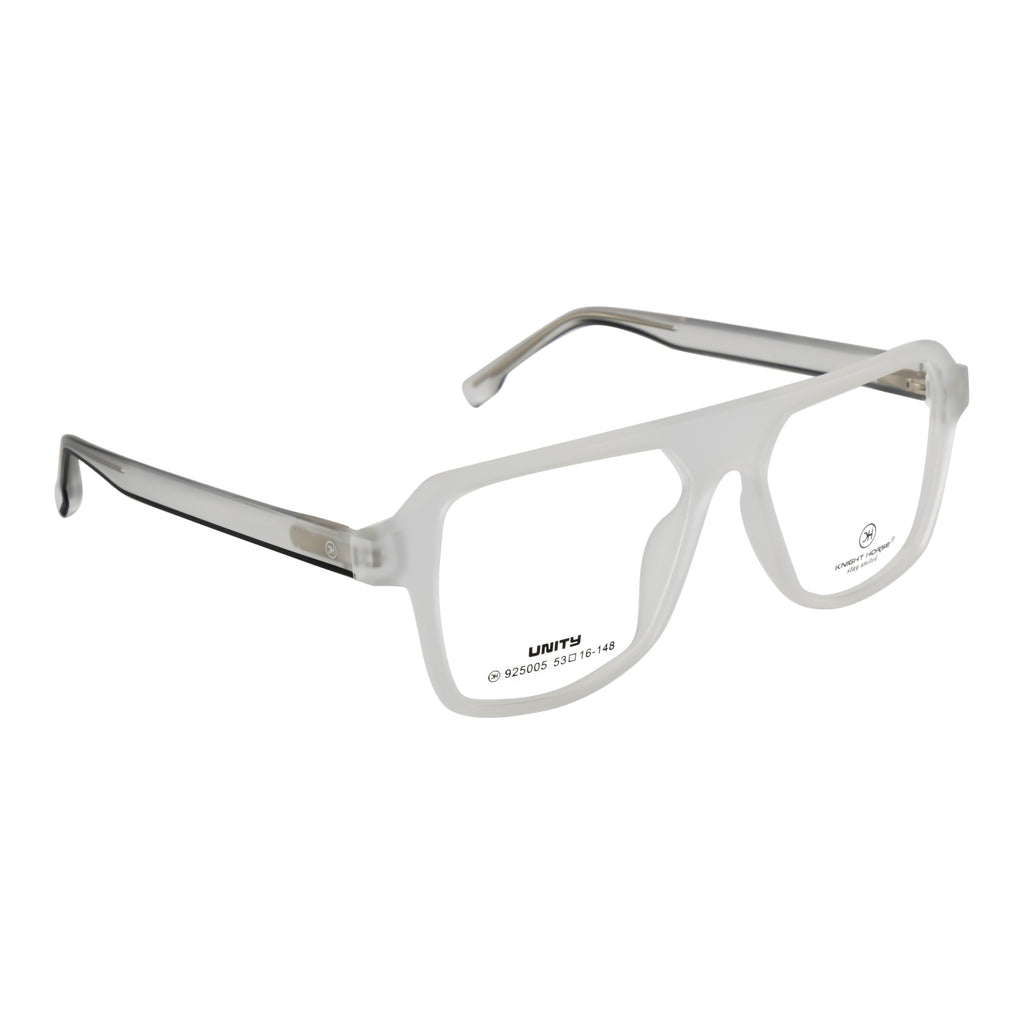 Frosted Crystal White Oversized Rectangular Eyeglass Frame – Lightweight TR with Metal Temples
