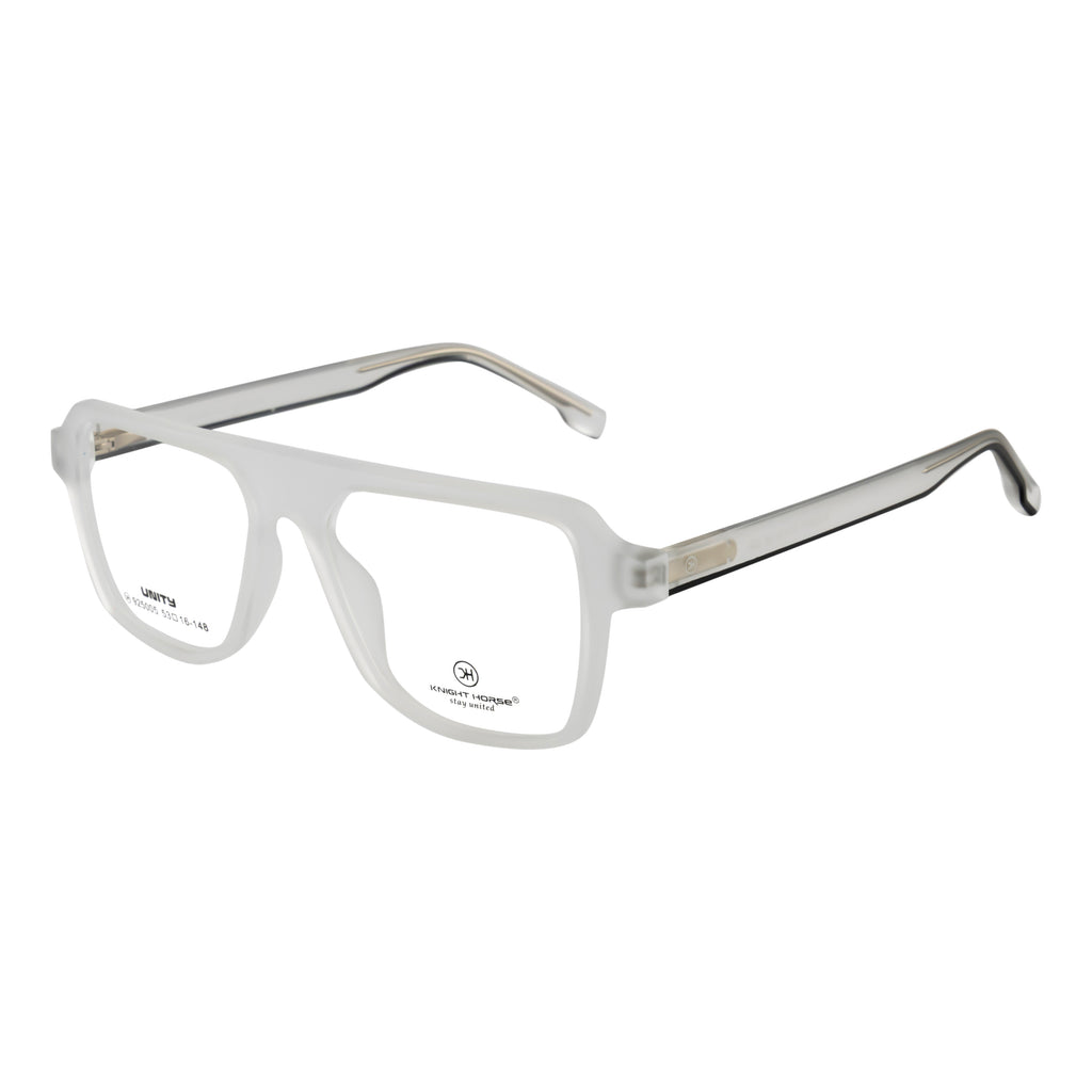 Frosted Crystal White Oversized Rectangular Eyeglass Frame – Lightweight TR with Metal Temples