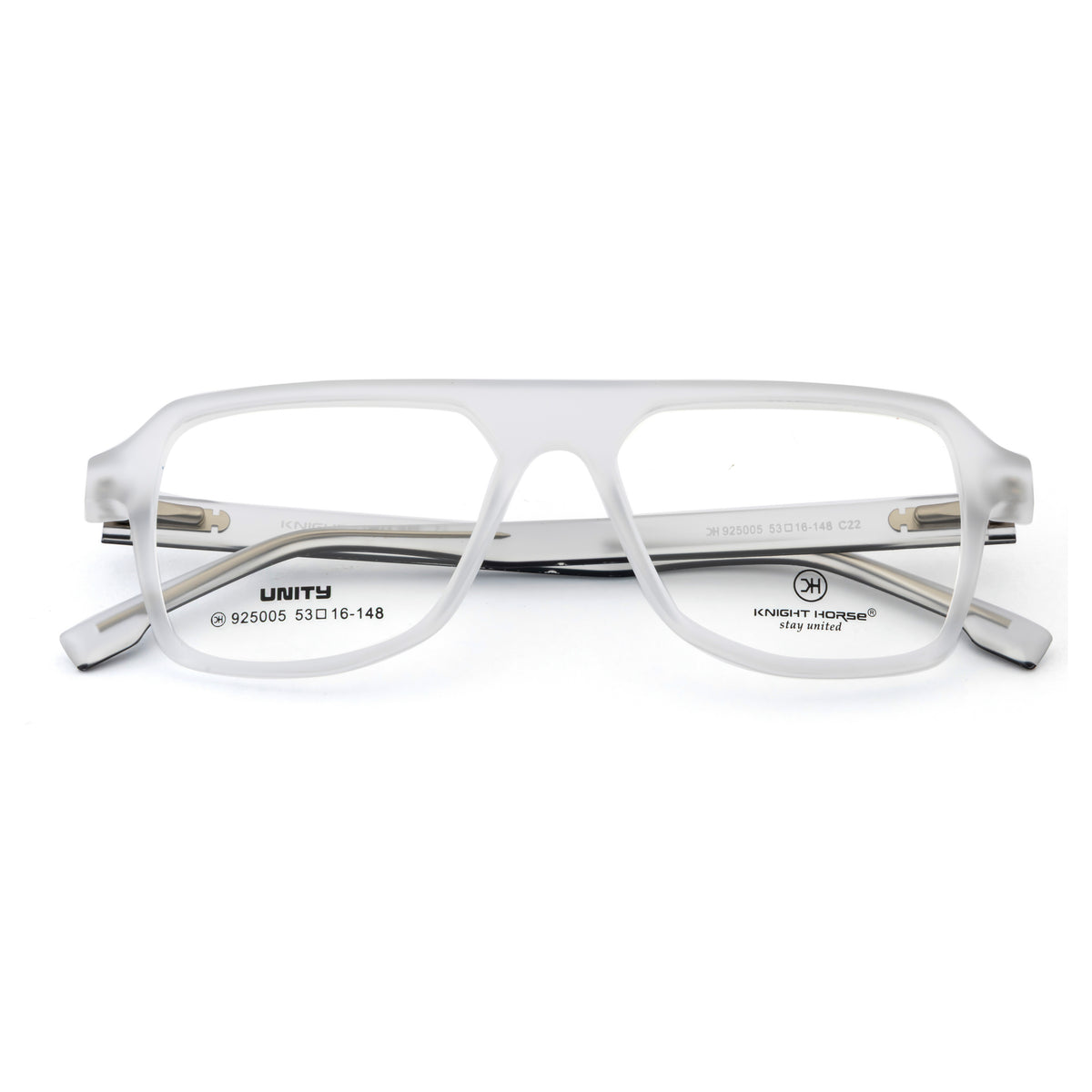 Frosted Crystal White Oversized Rectangular Eyeglass Frame – Lightweight TR with Metal Temples