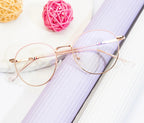 Women's Round Metal Eyewear: Gold & Pink Frame with Blue Cut Lenses
