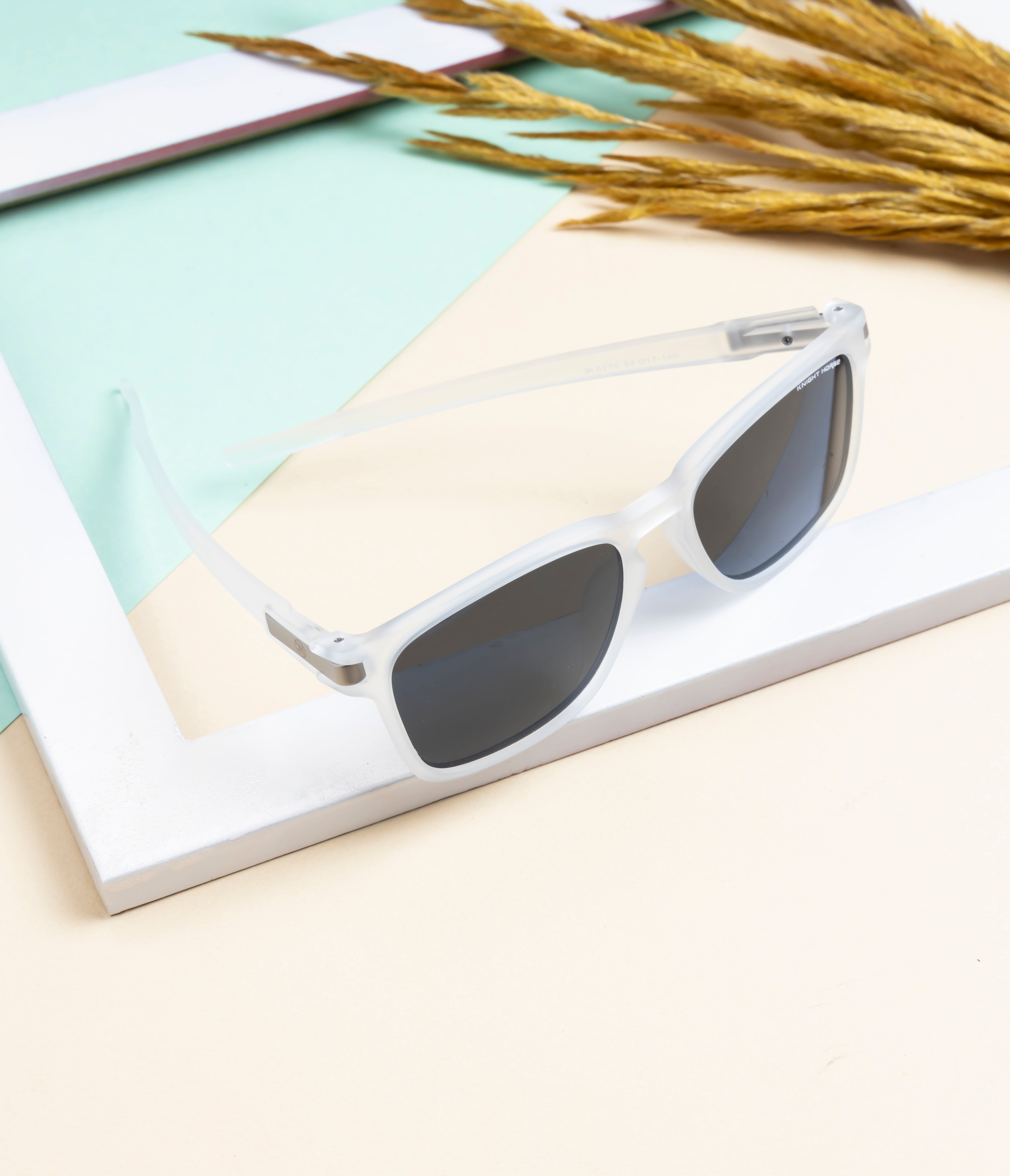 Square Essence Sunglasses - Matte Transparent White| Black Lenses