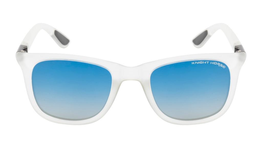 Crystalwave Shades: Sunglasses In Transparent White With Blue Polarized Lens